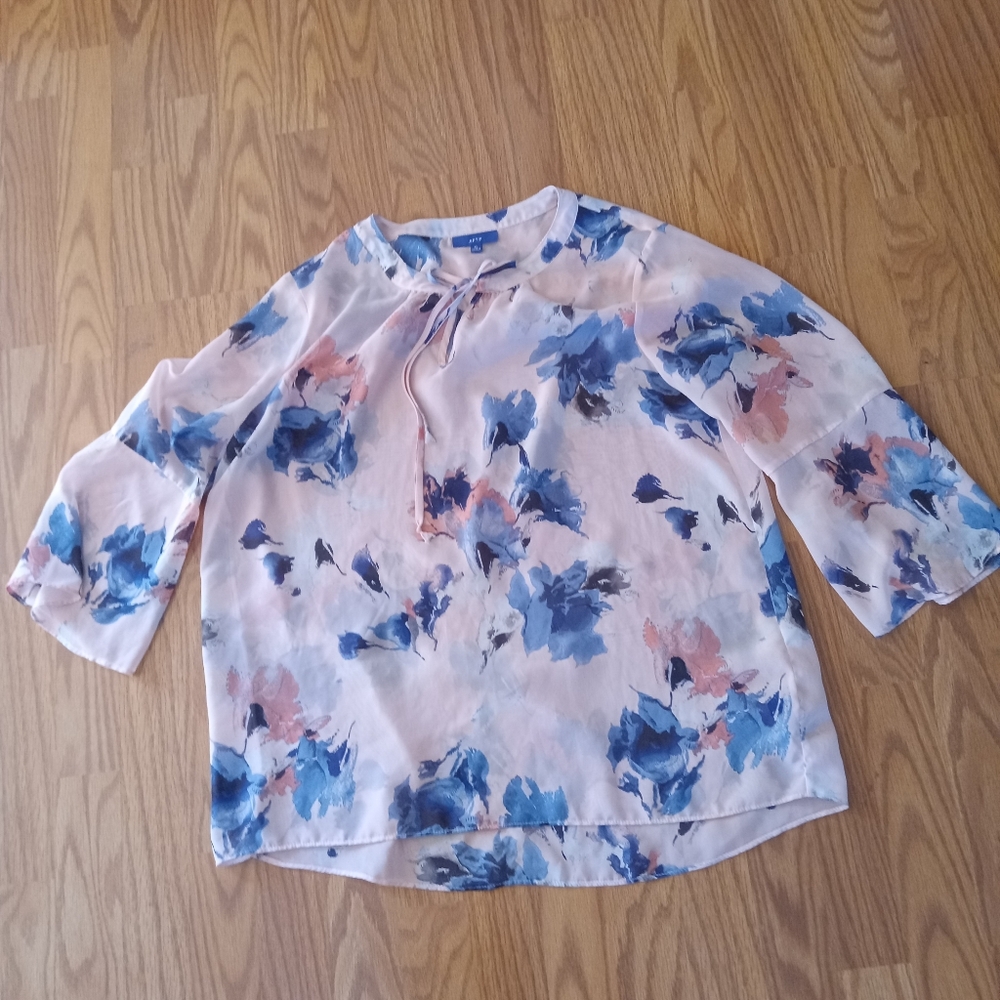 Floral Blouse with Blue and Pink Accents Apt 9 Size XL